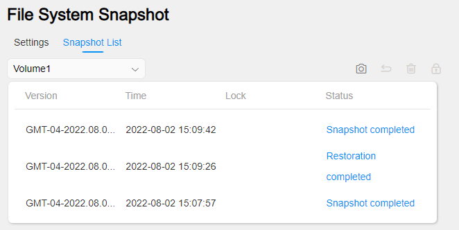 viewing file system snapshots in TOS.