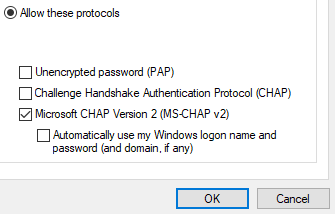 allow CHAP v2 in windows.