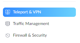 selecting teleport and vpn in unifi.