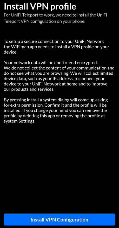 isntalling the vpn profile in wifiman.