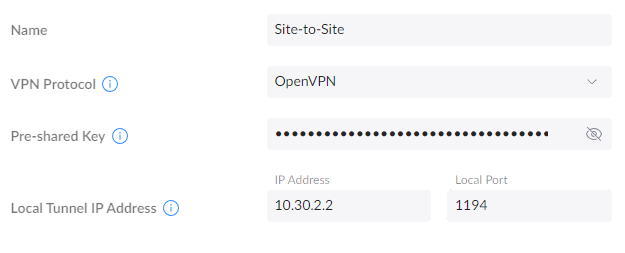 selecting openvpn and entering the pre-shared key.