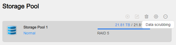 selecting the gear icon and data scrubbing in the TOS storage pool.