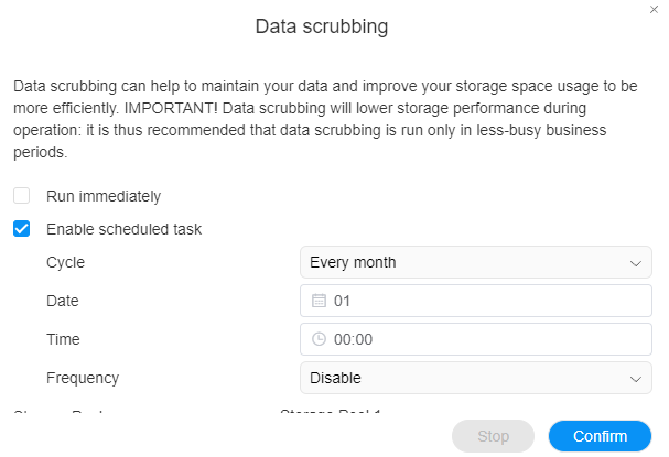 enabling a data scrubbing task to run and the frequency.