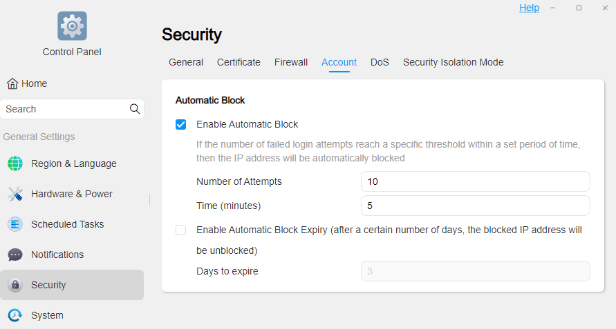 configuring auto-block in TOS.