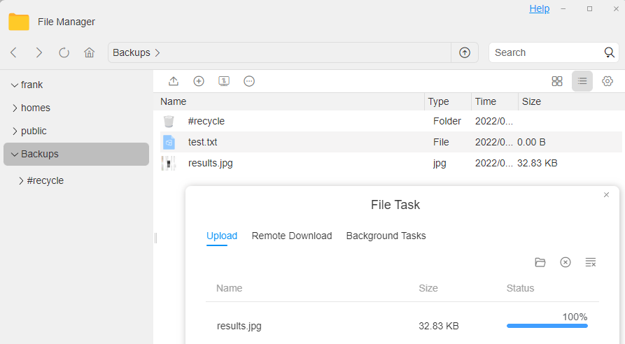 showing that you can drag and drop files into TOS file manager.