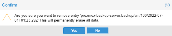 confirming you want to remove the backups of a VM.