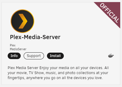 selecting the official plex media server image.