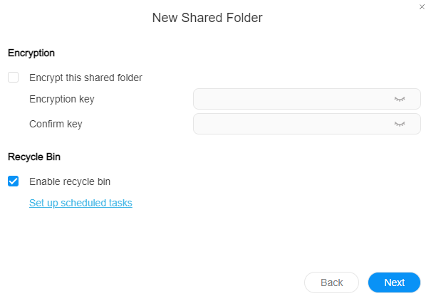 setting up encryption and the recycle bin on the new shared folder.