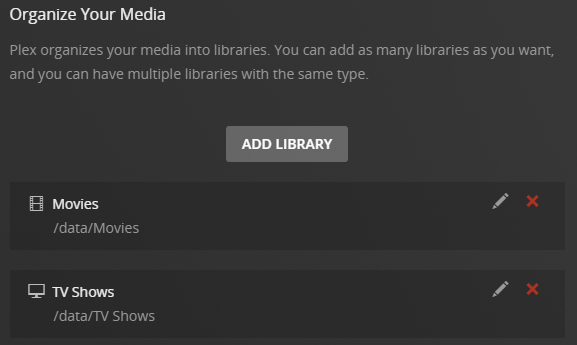 adding libraries in plex.