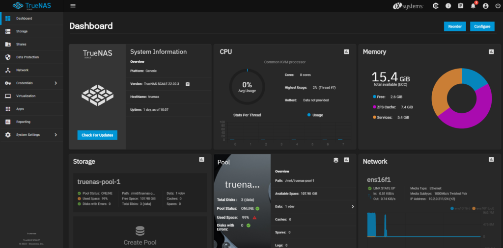 truenas scale dashboard.