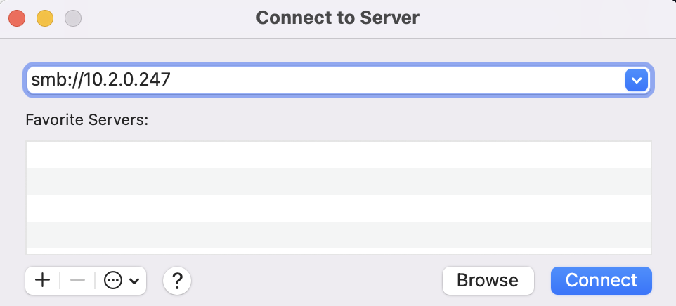 connecting to the smb share by IP address in macos.
