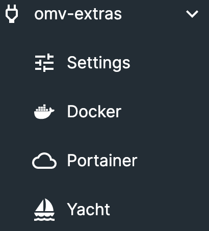 viewing docker, portainer, and yacht in openmediavault.