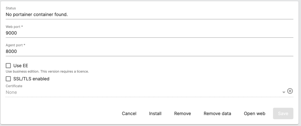 install portainer after confirming the ports are correct.