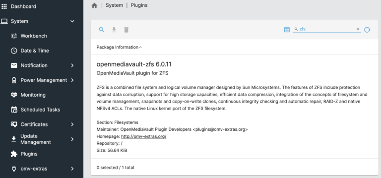 openmediavault file system zfs plugin.