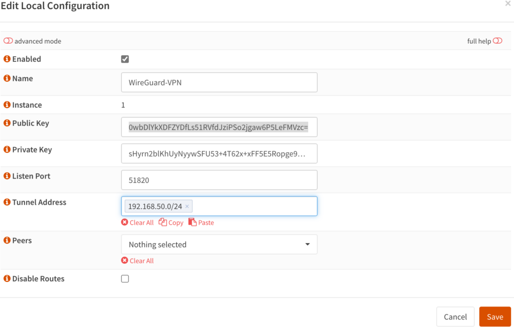 adding a private and public key in wireguard.