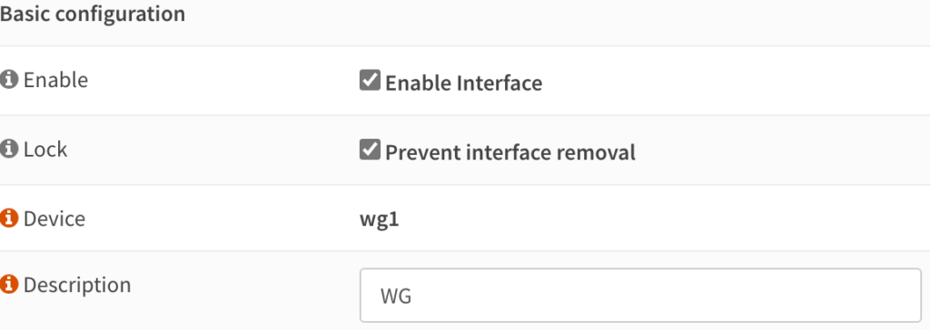 enabling the WG interface and giving it a name.