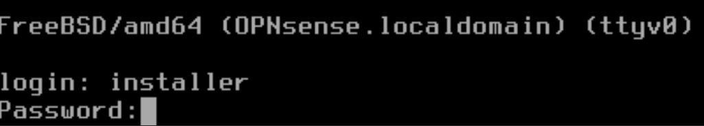 loggin in with the installer user to install opnsense.