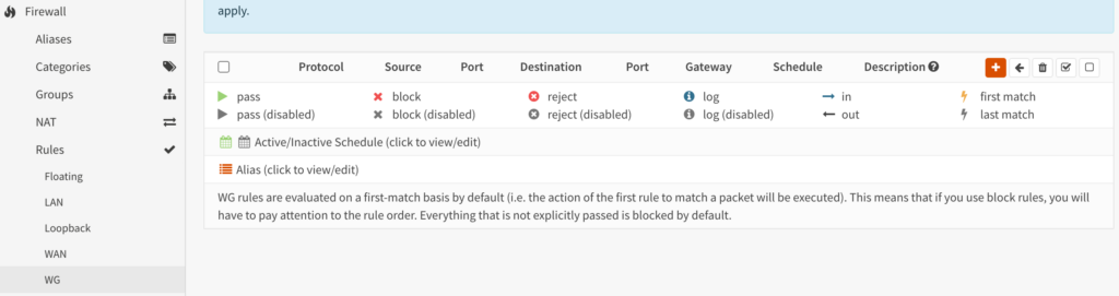 adding the WG interface rules.