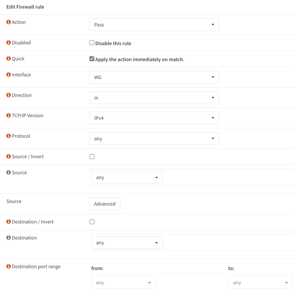 creating a pass rule for the WG interface.