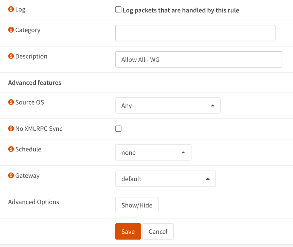 creating a pass rule for the WG interface.