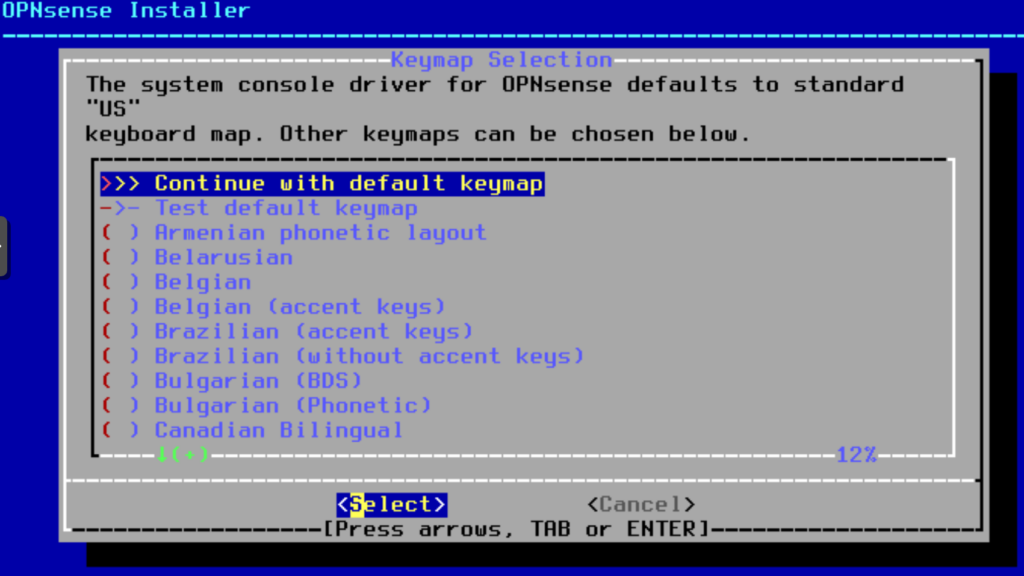 selecting the keymap in proxmox.