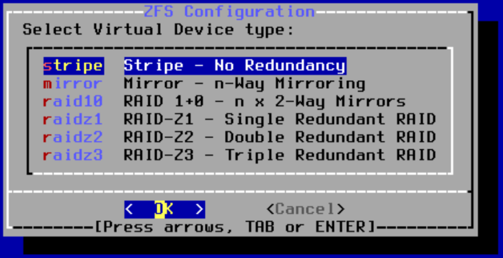 selecting no redundancy in opnsense.