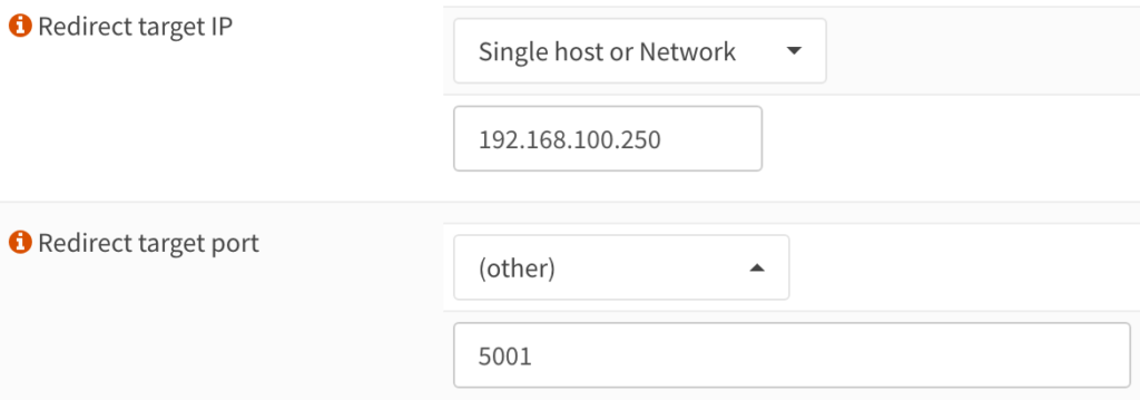 redirecting the target IP and port to the correct settings.