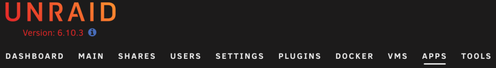 selecting the apps tab in unraid.