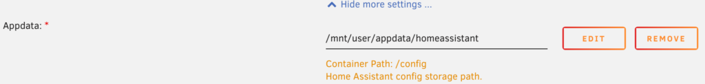 How to Set Up Home Assistant on Unraid 6 selecting the mount path for the appdata.