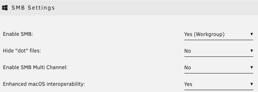 setting macOS interoperability to yes so that the mac can utilize the smb share.