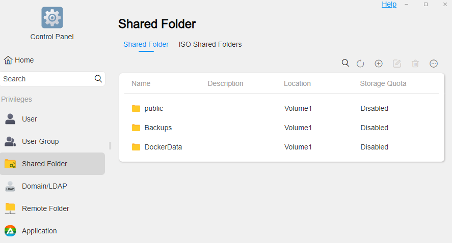 creating a shared folder in TOS operating system.