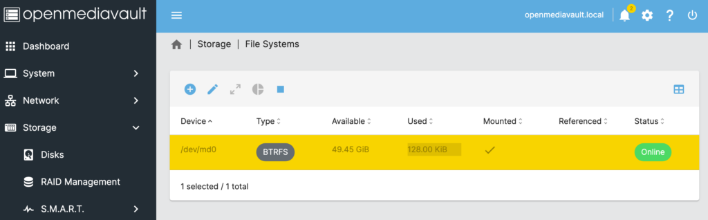 openmediavault btrfs settings.