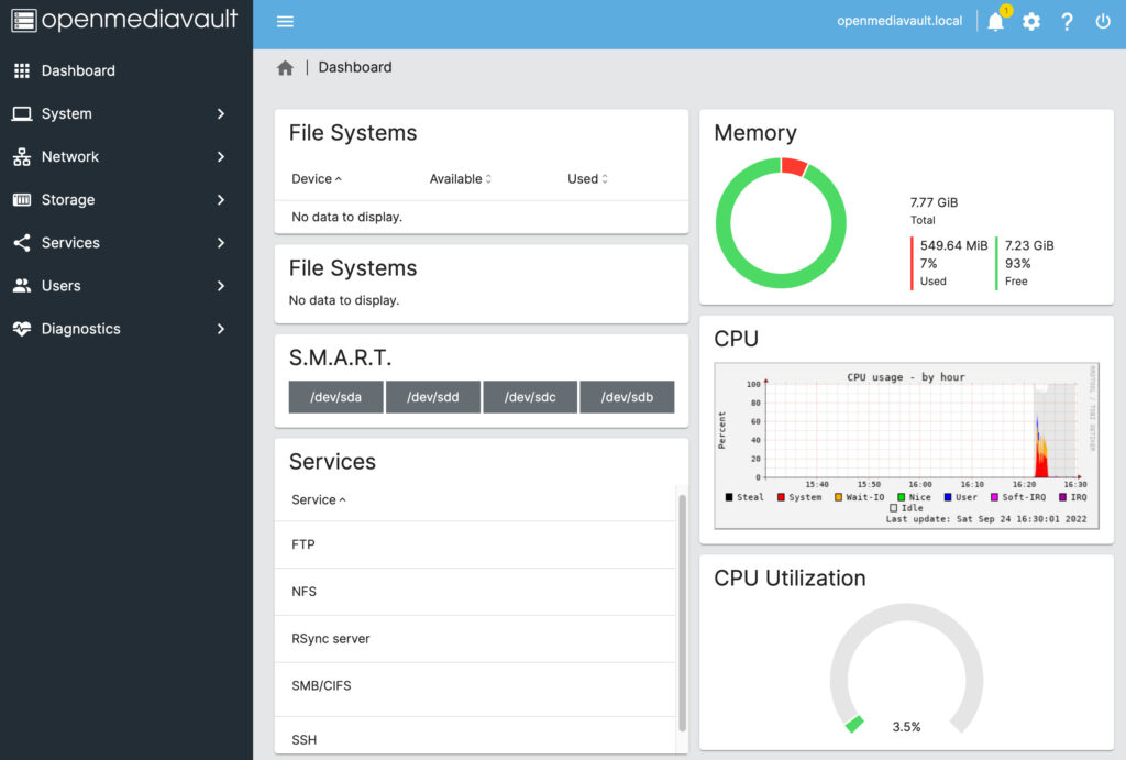 openmediavault vs. truenas - openmediavault dashboard