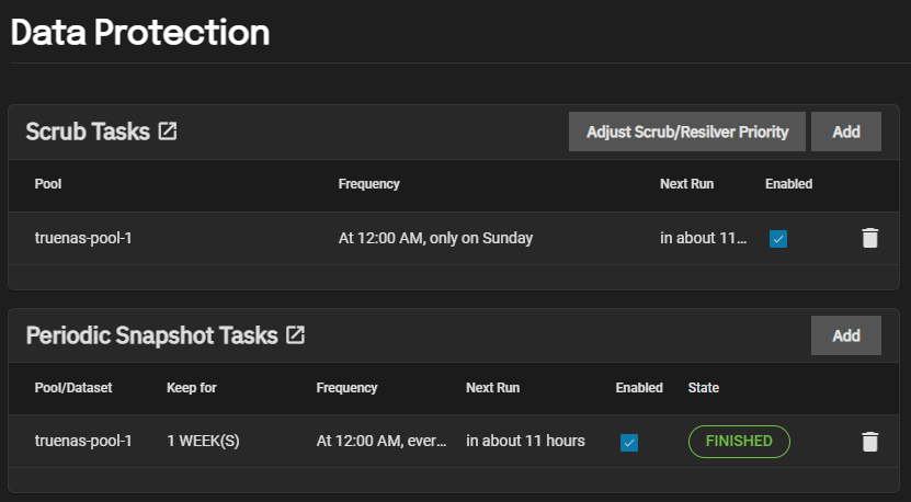 data protection for the truenas pool.