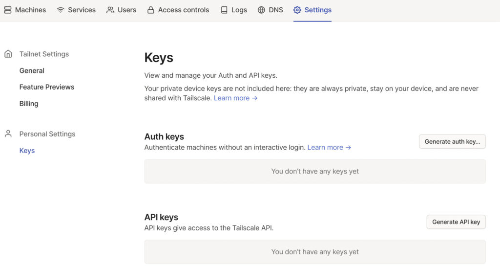 configuring an auth key on the tailscale website.