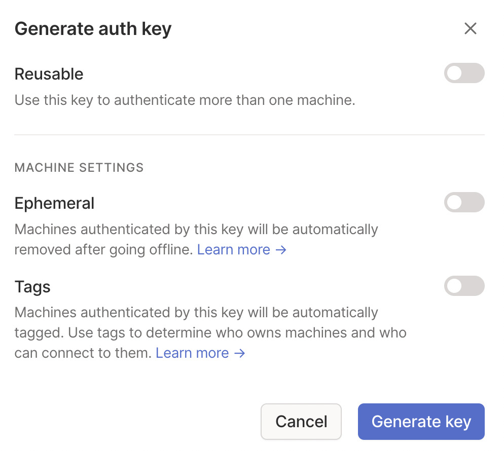 generating an auth key in pfsense for tailscale.