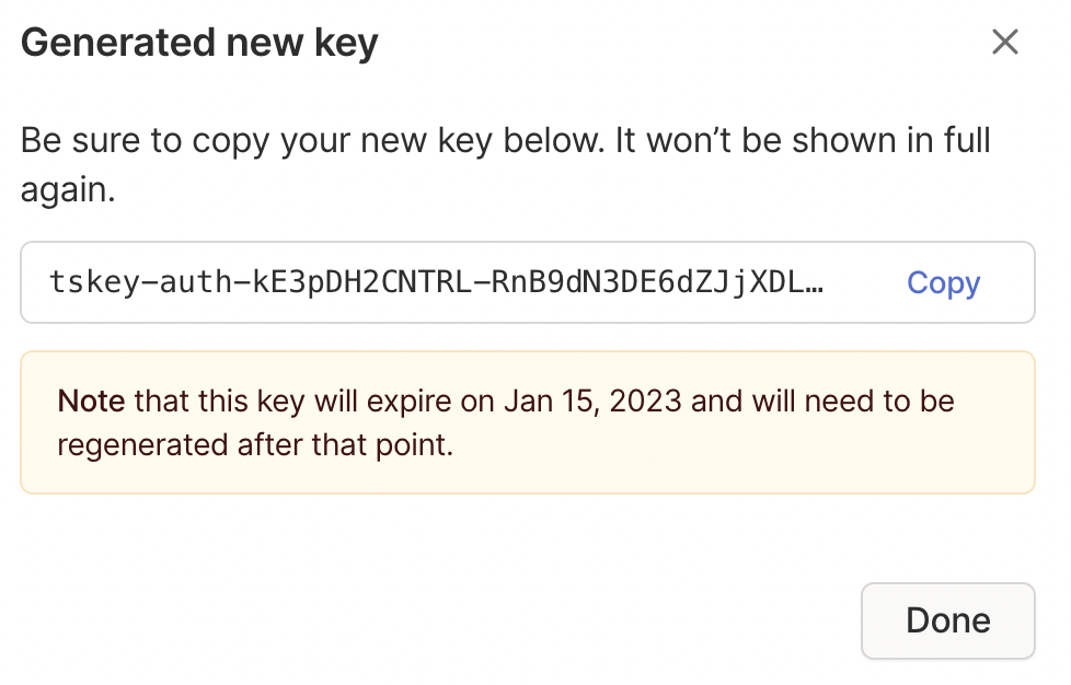 copying the auth key generated.