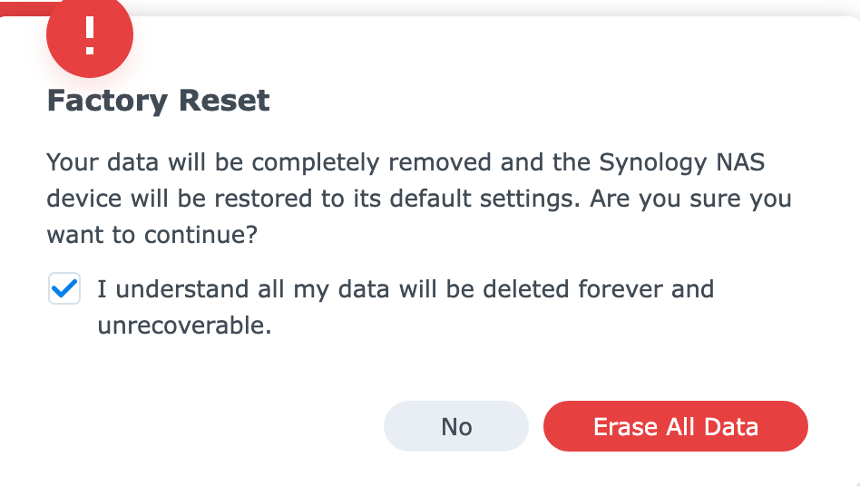 confirming you want to erase all data.