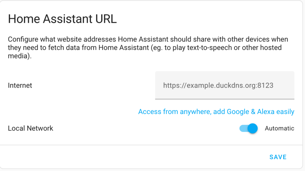 entering the home assistant remote URL.