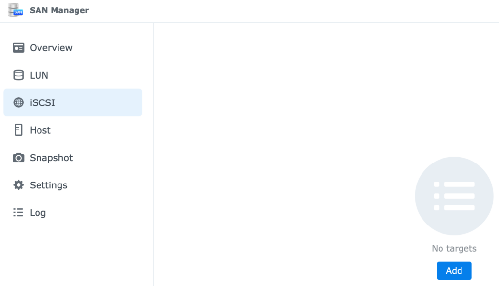 how to set up an iscsi target on a synology nas - selecting iscsi in synology dsm.