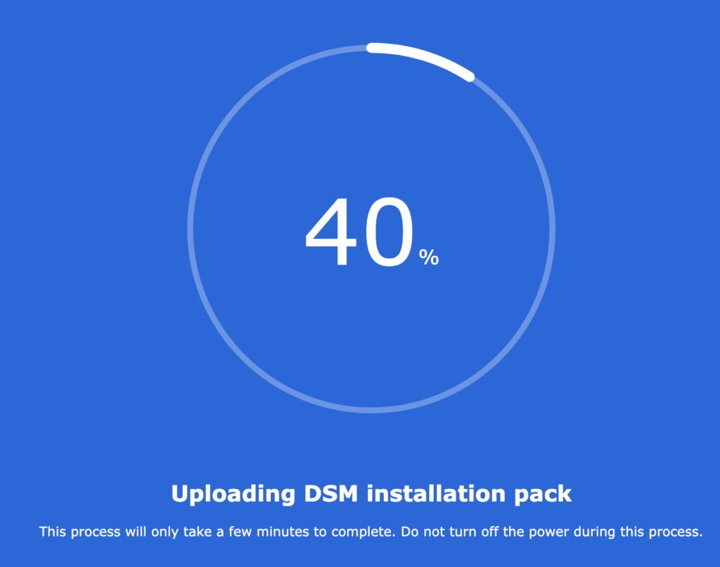 synology nas instllation progress of dsm.