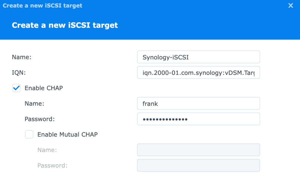 adding chap authentication to the iscsi target.