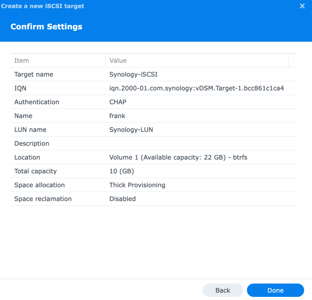 confirming the iscsi settings are correct.