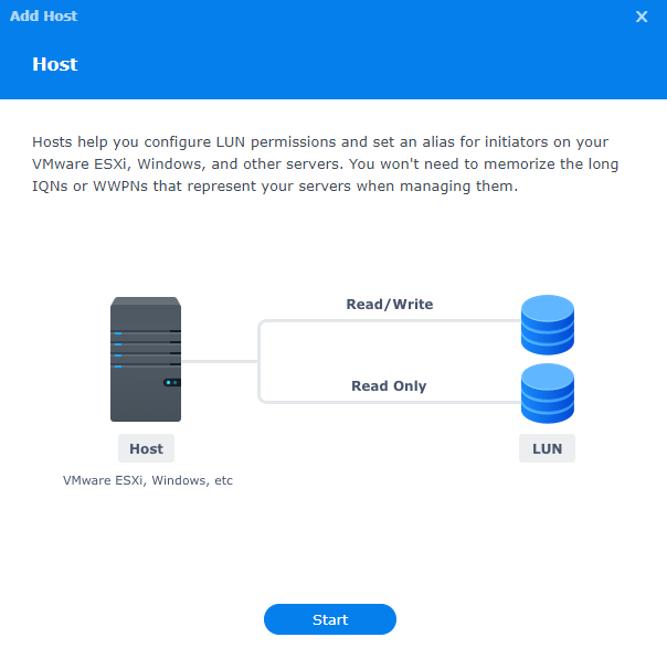 selecting start on the host settings main screen.