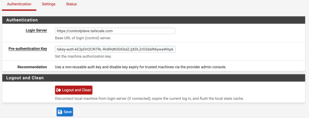 adding the auth key to the tailscale configuration.