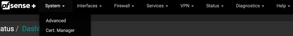 pfsense top menu bar.