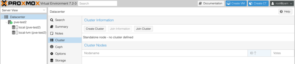 joining the proxmox cluster from a second proxmox node.