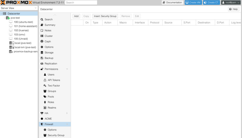 creating firewall rules in proxmox.