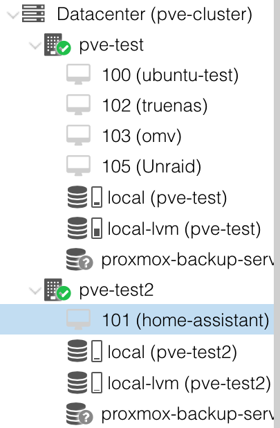 viewing the VM that was migrated from pve-test to pve-test2 node.