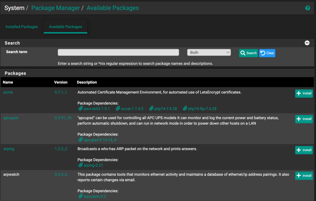 packages in pfsense.